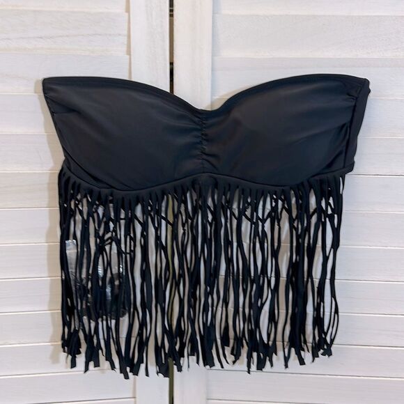 APOLLO Swim Top Small Black Fringe Strapless NWT - Picture 1 of 8